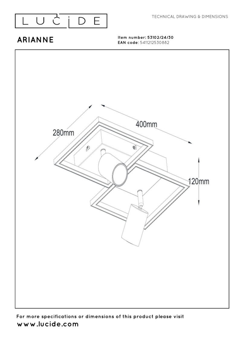 Lucide ARIANNE - Flush ceiling light - LED - 2xGU10 - Black